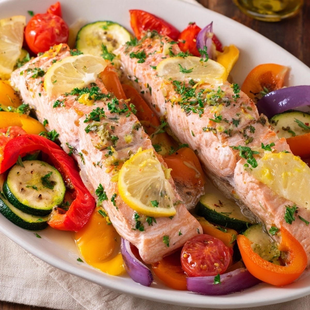 Imagine flaky Sheet-Pan Salmon with Roasted Vegetables, bursting with oregano and a touch of lemon zest.