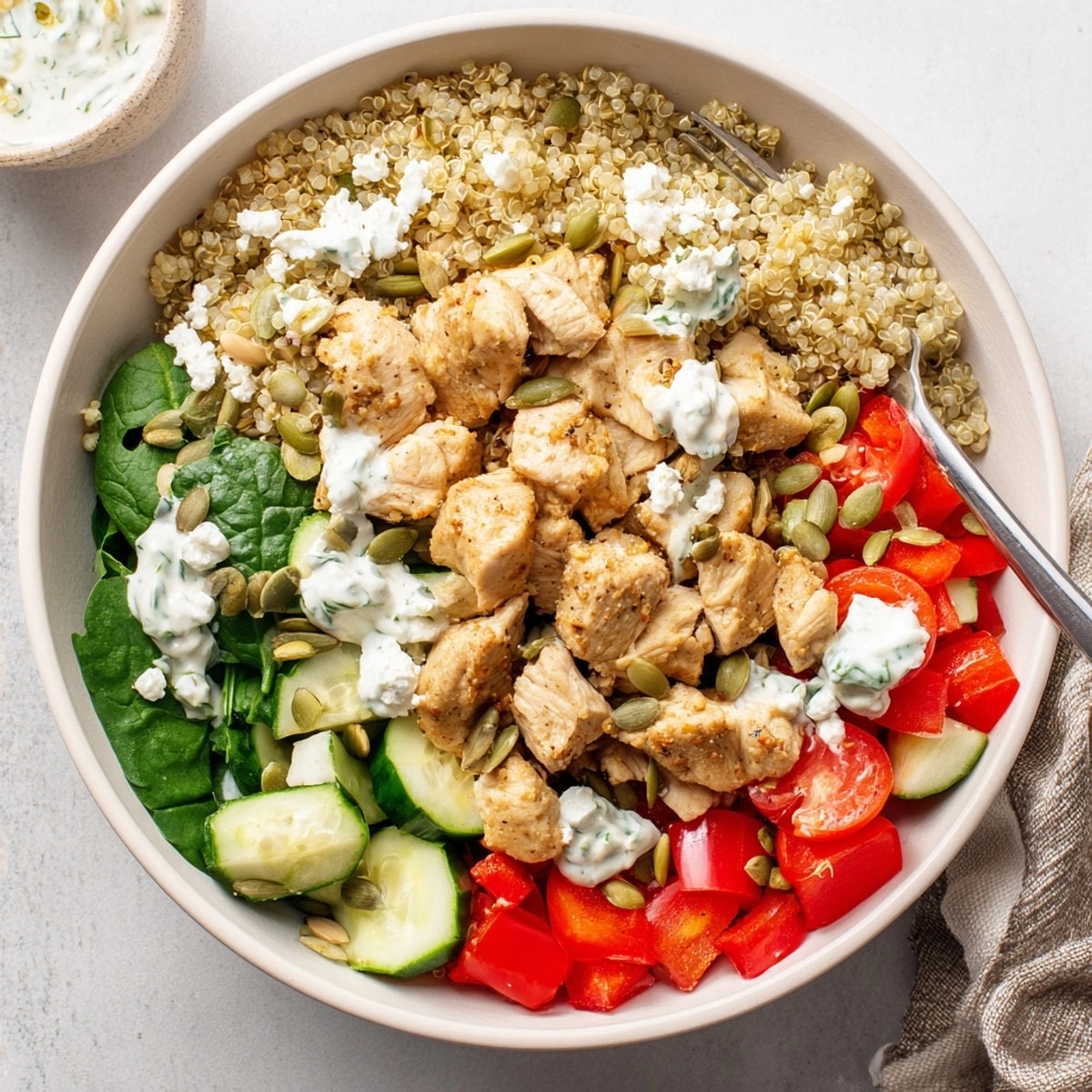 Golden-brown chicken shines in this High-Protein Chicken Bowl, a perfect healthy and hearty meal.