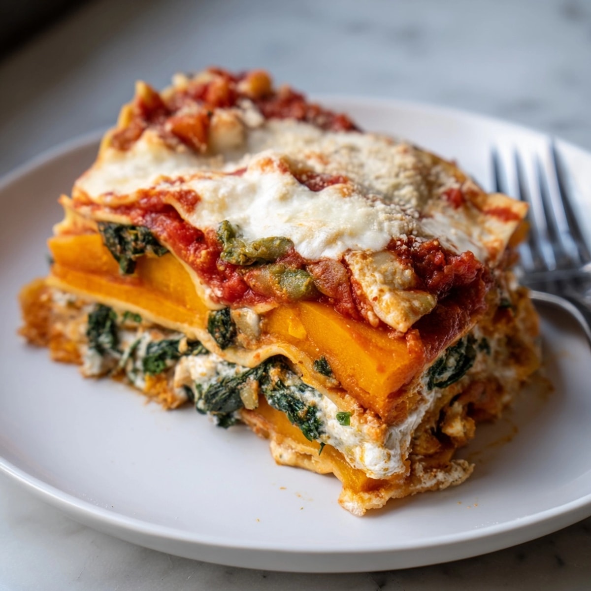 Homemade Gluten-Free Butternut Lasagna, warm and inviting, ready to serve with a crisp salad.