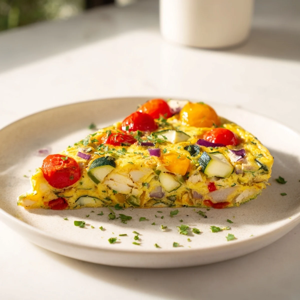 Golden-baked New Year Paleo Frittata, featuring fresh herbs and a delicious, protein-rich dish.