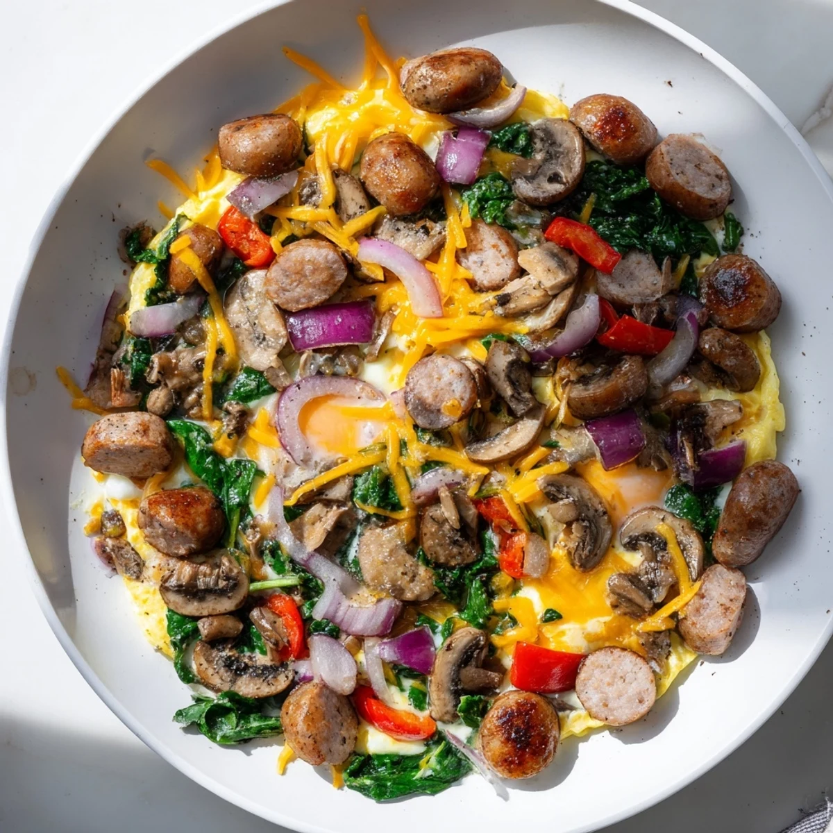 Sizzling Frosty Morning Keto Skillet showcasing flavorful sausage and a creamy, cheesy, low-carb brunch option.