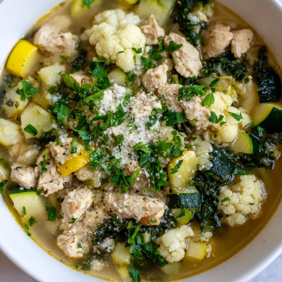 Hearty, keto-friendly Winter Wellness Soup: a comforting blend of vegetables and vibrant spices.