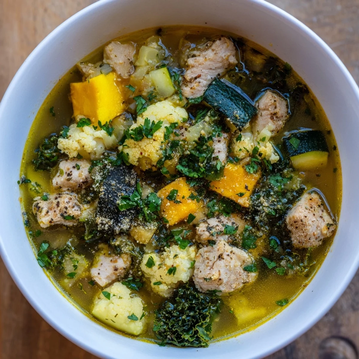 A visually appealing close-up of Winter Wellness Keto Soup, ready to warm you from the inside out.