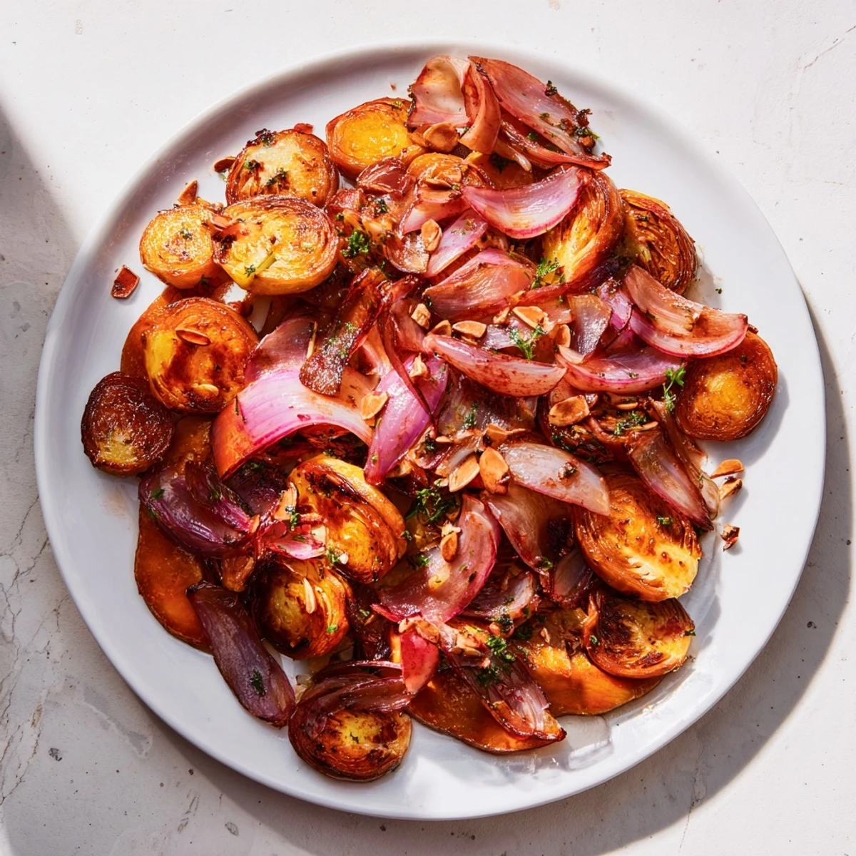 Crisp Air Paleo Roasted Brussels Sprouts, golden-brown and crispy, ready to be served.