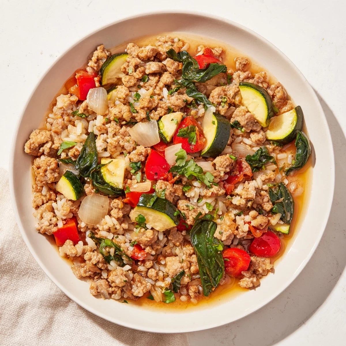 Garnished Warm Hearth Low Fat Skillet with fresh parsley, looks like a hearty and healthy meal served.