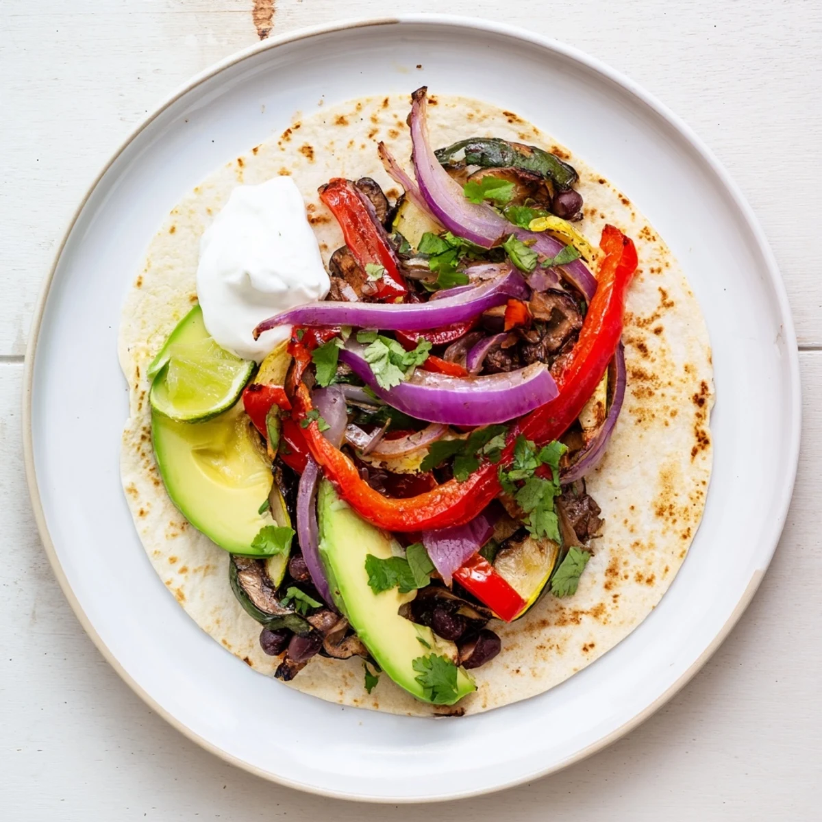 Vibrant photo of Evergreen Vegan Tacos: warm corn tortillas overflowing with colorful veggies and creamy avocado.