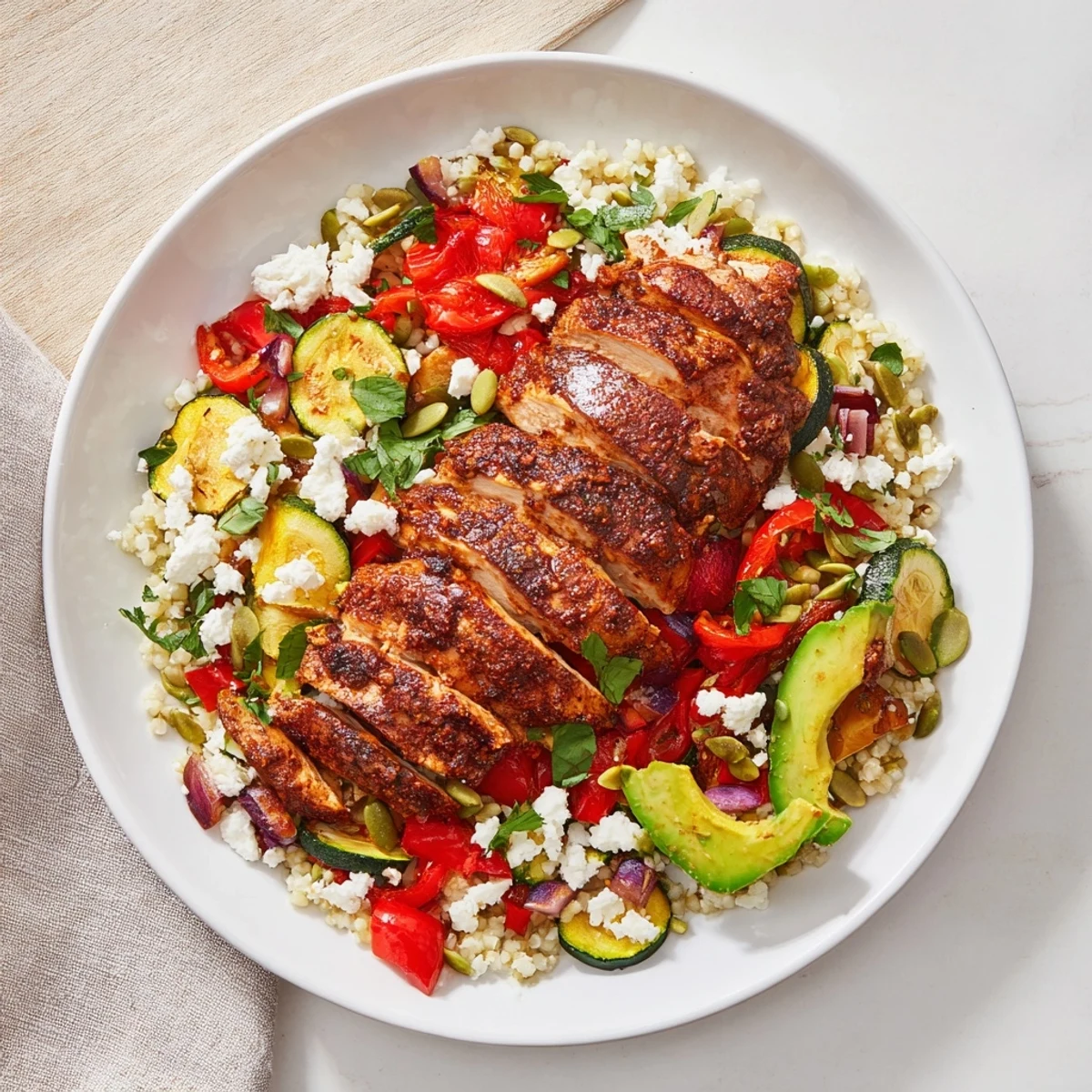 Imagine a filling Crisp Air Low Carb Grain Bowl, a delicious low-carb meal with fresh flavors.