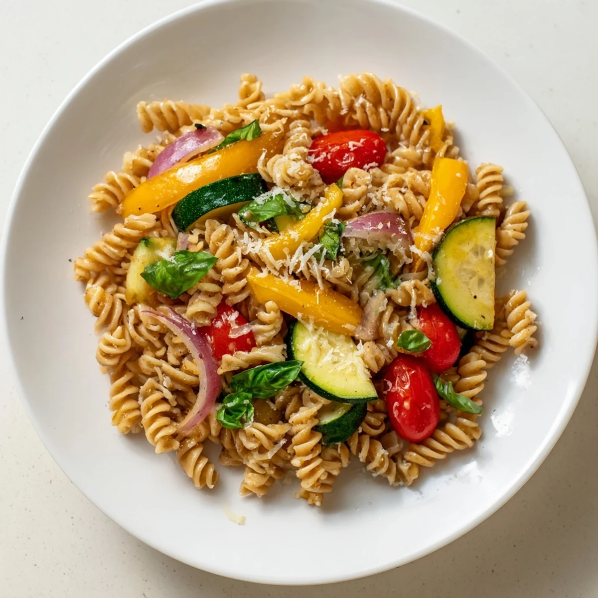 Enjoy a steaming bowl of Holiday Market Low Fat Pasta, a healthy vegetarian meal bursting with flavor.