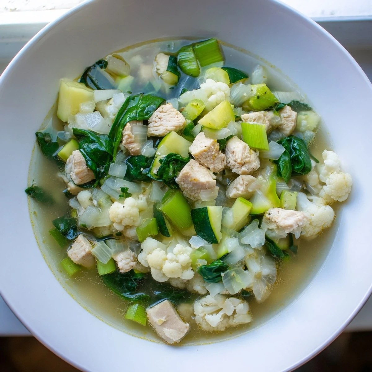 Enjoy the inviting aroma of this low-carb Crisp Air Soup, perfect for a cozy, healthy meal.