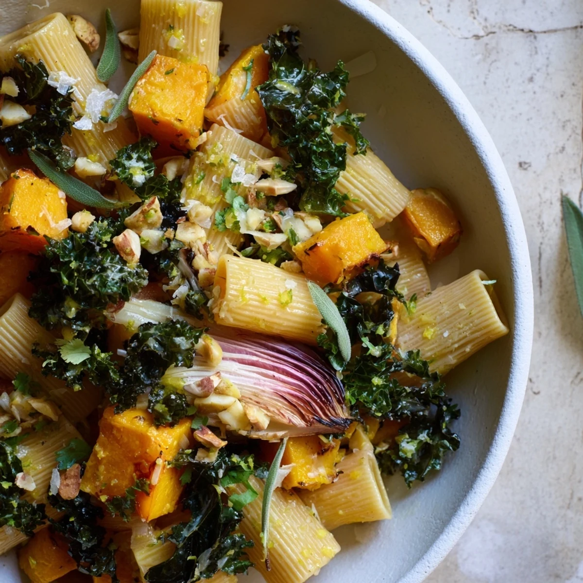 The warm, inviting Winter Harvest Paleo Pasta showcases tender vegetables and an herbed sauce after baking.