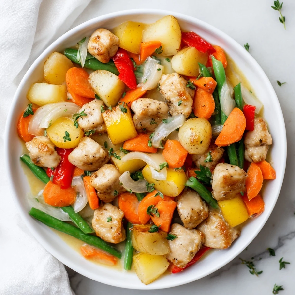 Savory Cozy Garlic Herb Turkey Skillet with herbs and vegetables, a perfect one-pan dinner.