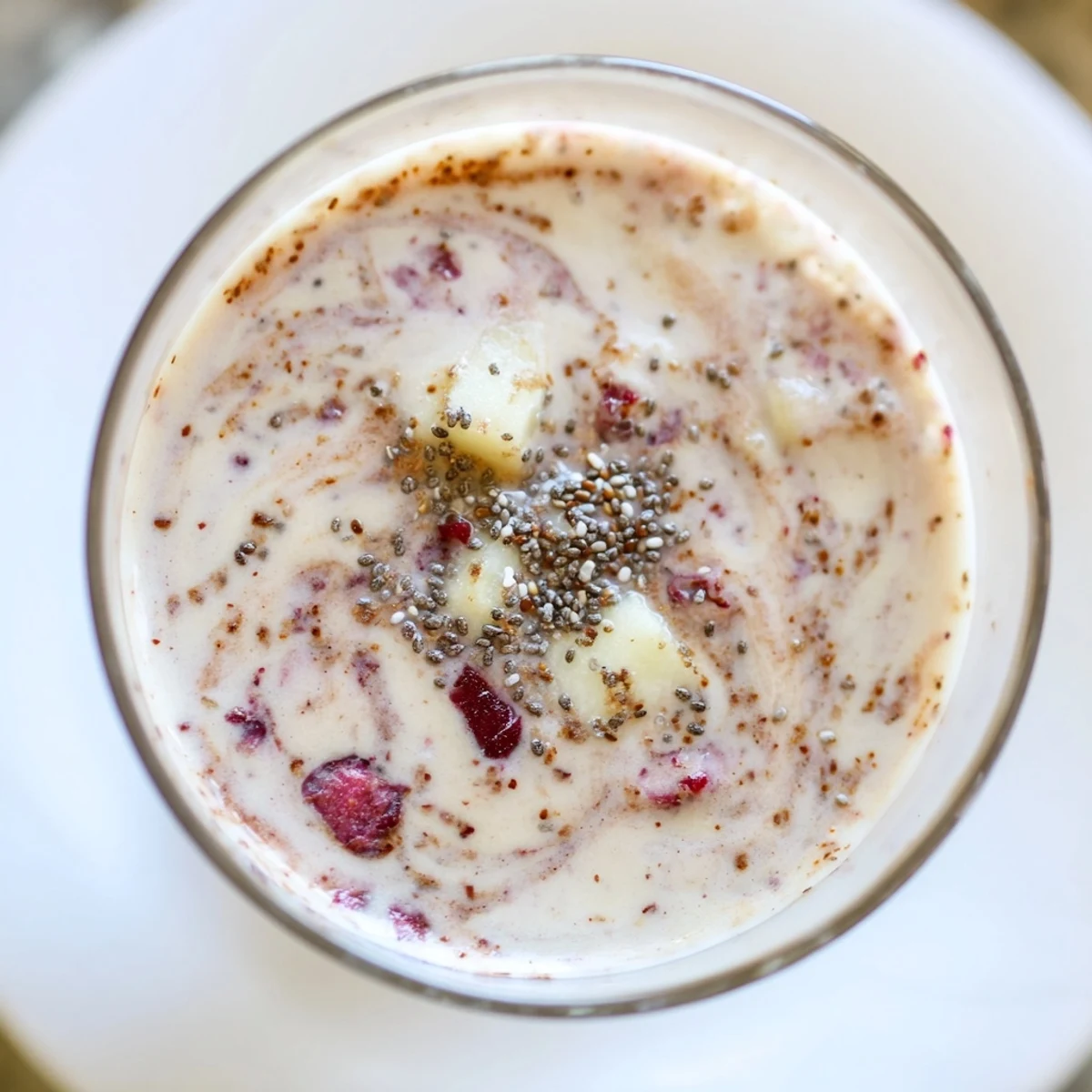 This festive Holiday Market High Protein Smoothie shows a thick, spiced, well-blended, healthy concoction.