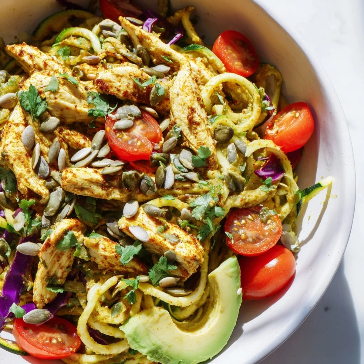 Colorful low carb bowl featuring juicy grilled chicken, crisp spinach, and cherry tomatoes, ready to be enjoyed for a healthy New Year meal.