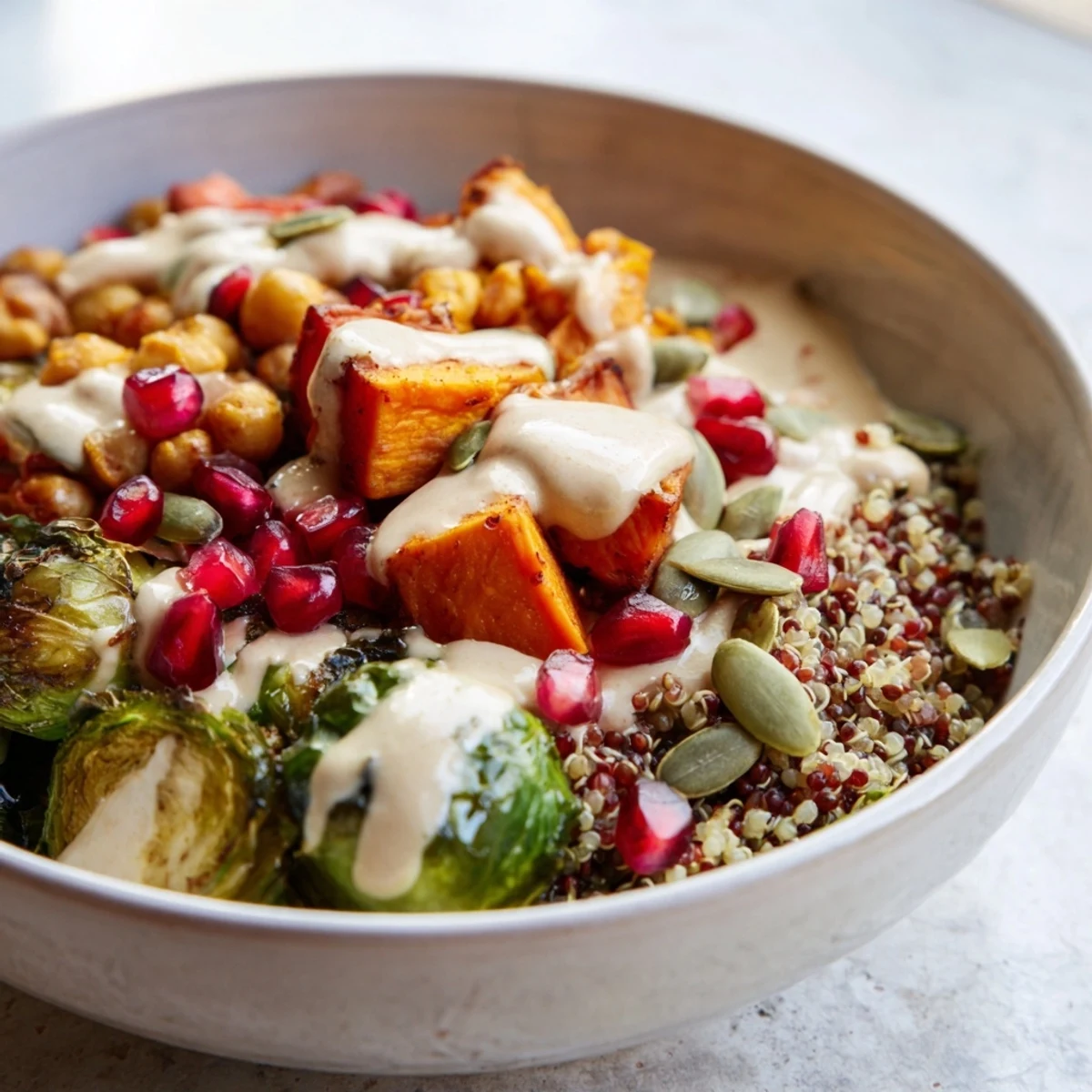 Cozy Fireside Vegan Bowl garnished with fresh parsley and pomegranate seeds, a hearty gluten-free weeknight dinner.
