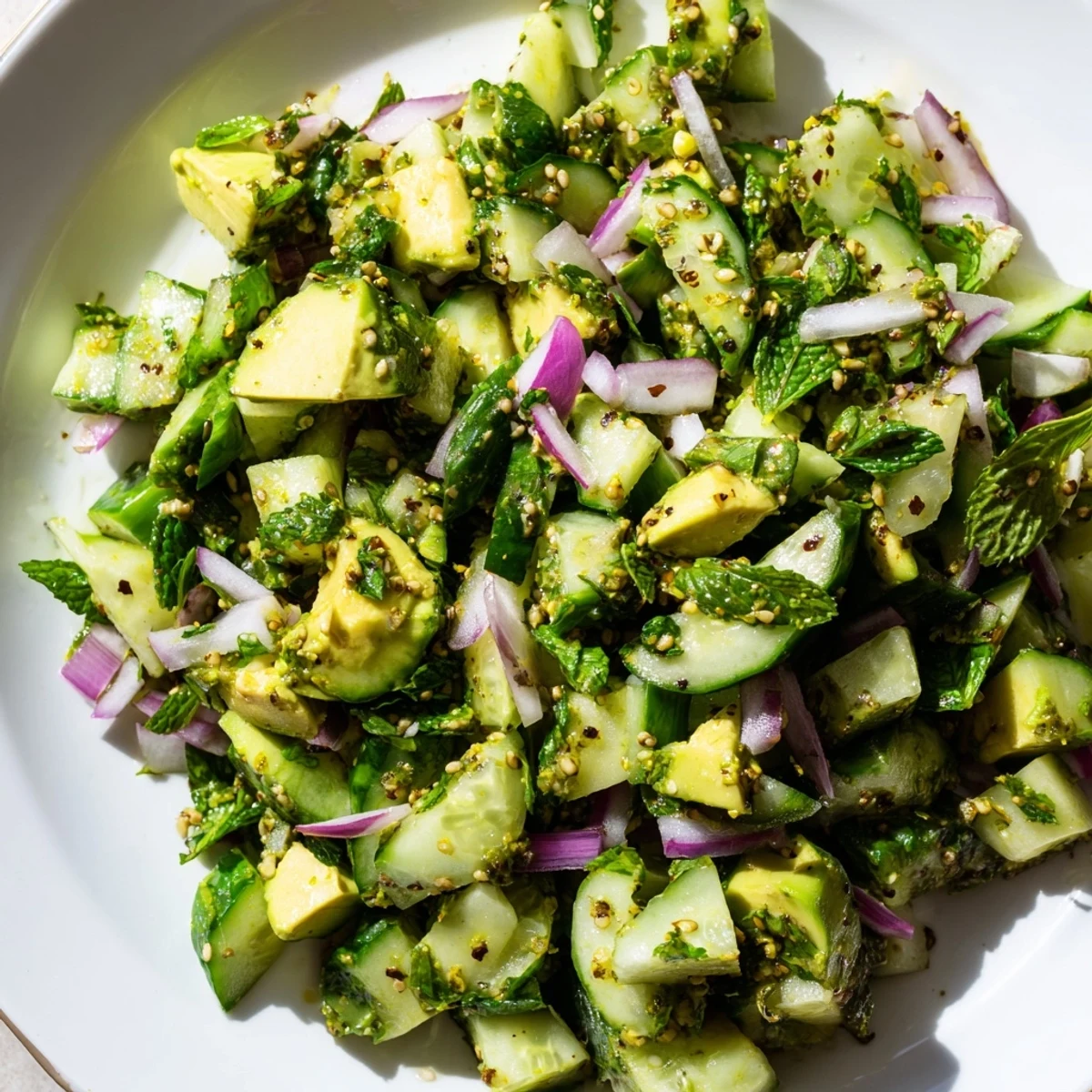 A refreshing Chilly Breeze Keto Side Dish served alongside grilled fish, perfect for a low-carb meal.