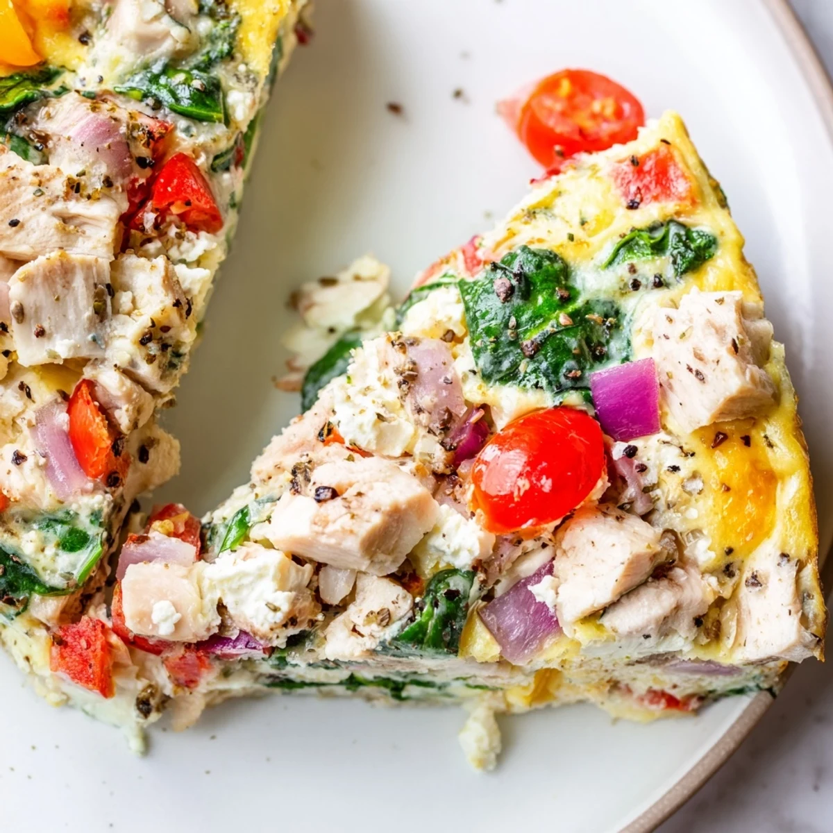Freshly baked Frosty Morning High Protein Frittata in a skillet, featuring golden eggs, spinach, peppers, and melted Parmesan cheese.