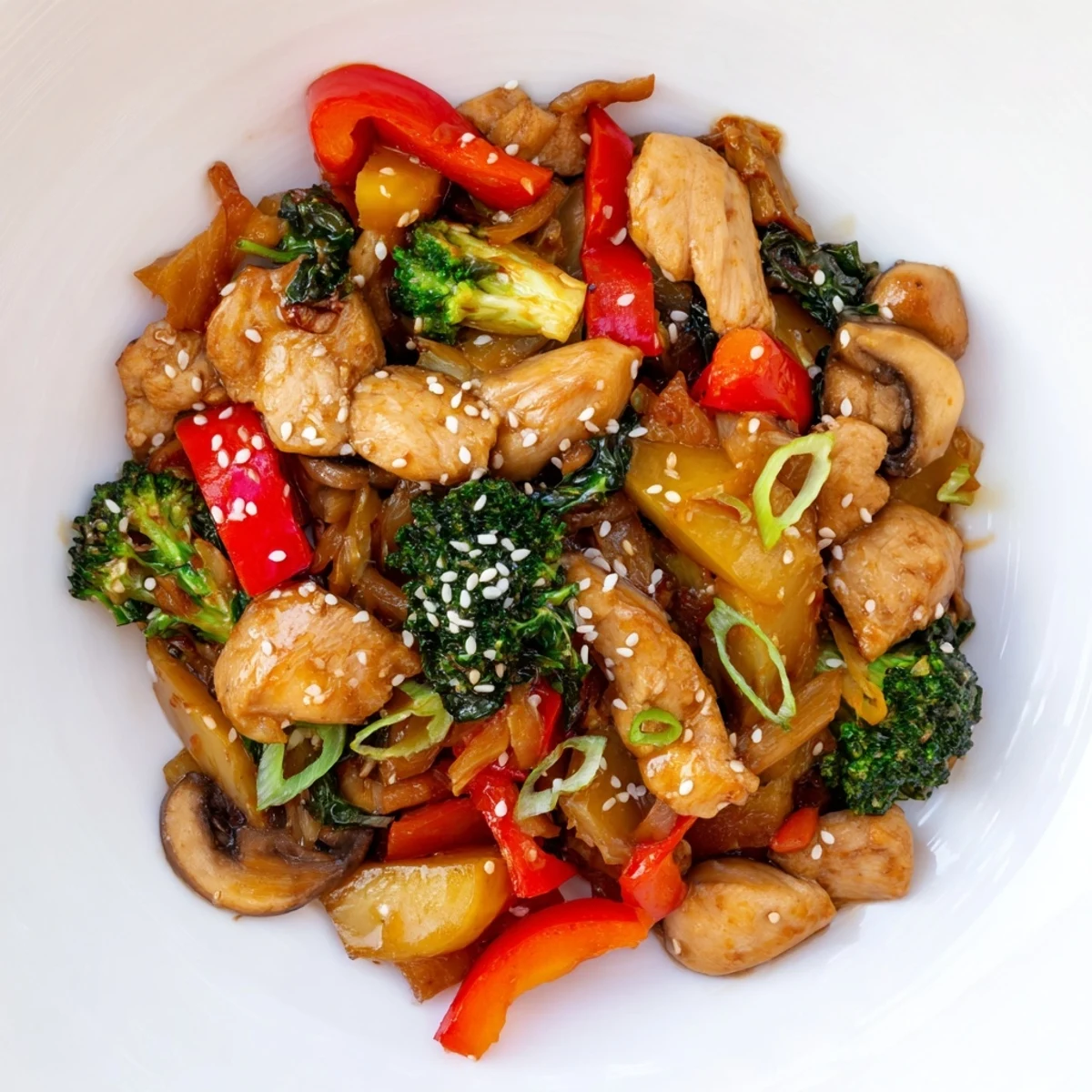 Plated Winter Harvest Keto Stir Fry served alongside cauliflower rice, perfect for a low-carb family dinner.