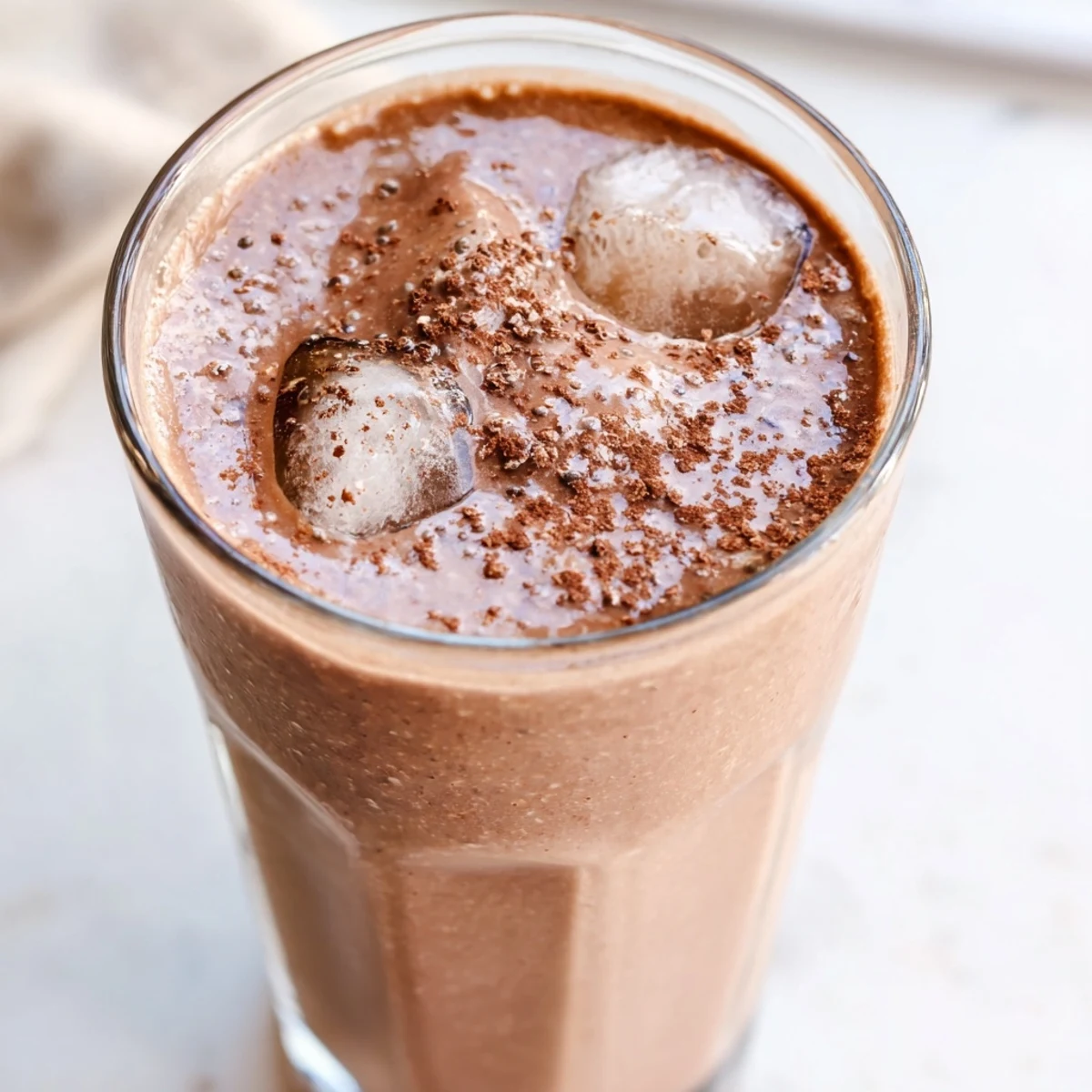 Snowy Day Keto Smoothie poured into two glasses, garnished with a sprinkle of cinnamon for a warming, festive touch.