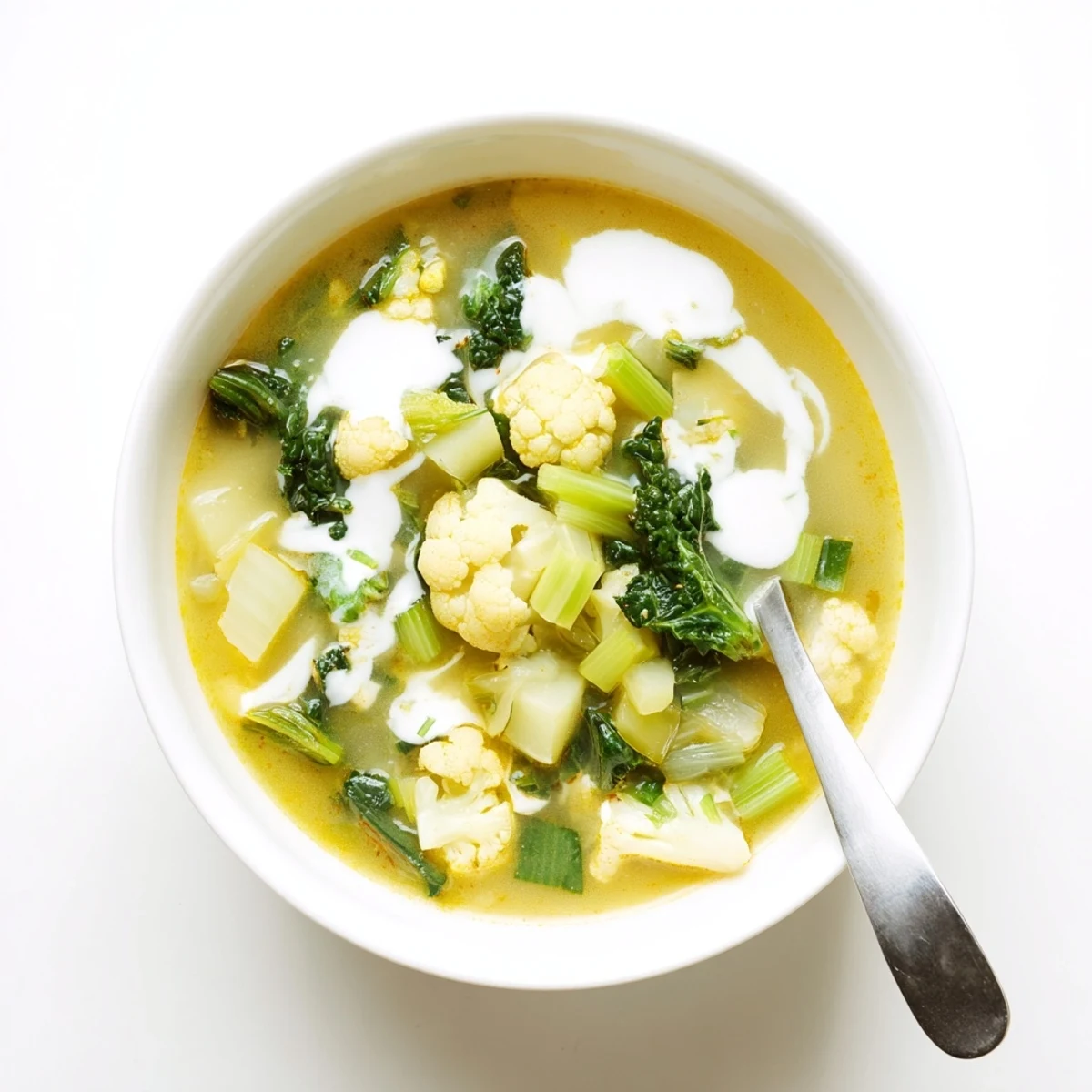 Close-up of Winter Garden Keto Soup showing colorful winter vegetables in a rich, creamy base.
