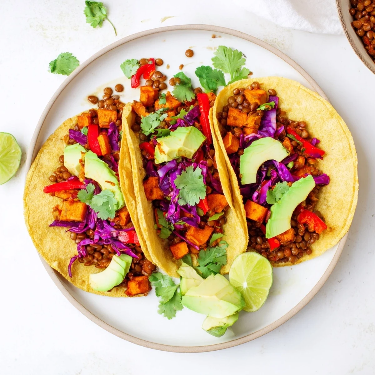 These Warm Hearth Vegan Tacos are served with lime wedges on a rustic table, ready for a cozy, satisfying vegan meal.