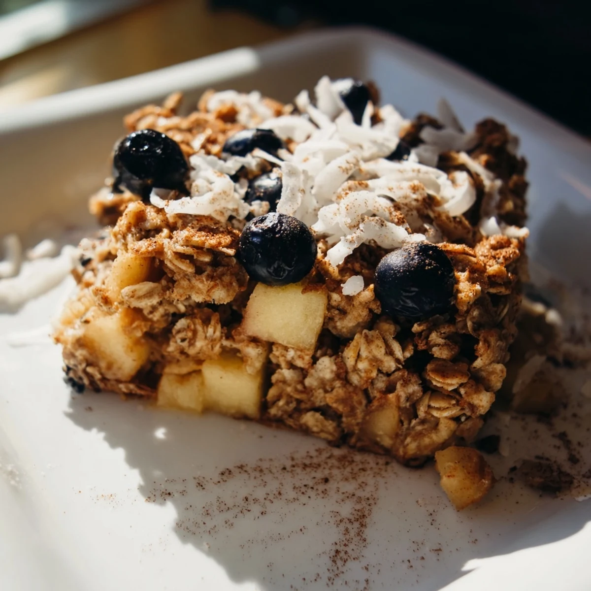 Warm Frosty Morning Vegan Bake topped with chopped walnuts and a sprinkle of cinnamon, served on a cozy table.