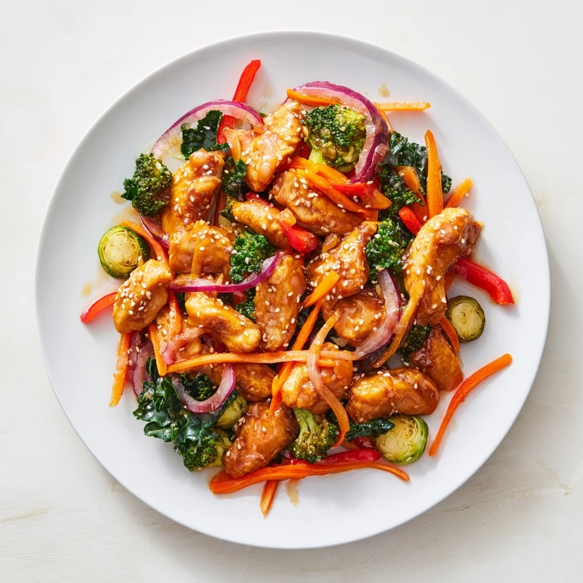 Tender chicken and colorful winter vegetables in Winter Harvest Low Fat Stir Fry, glazed in a savory sauce.