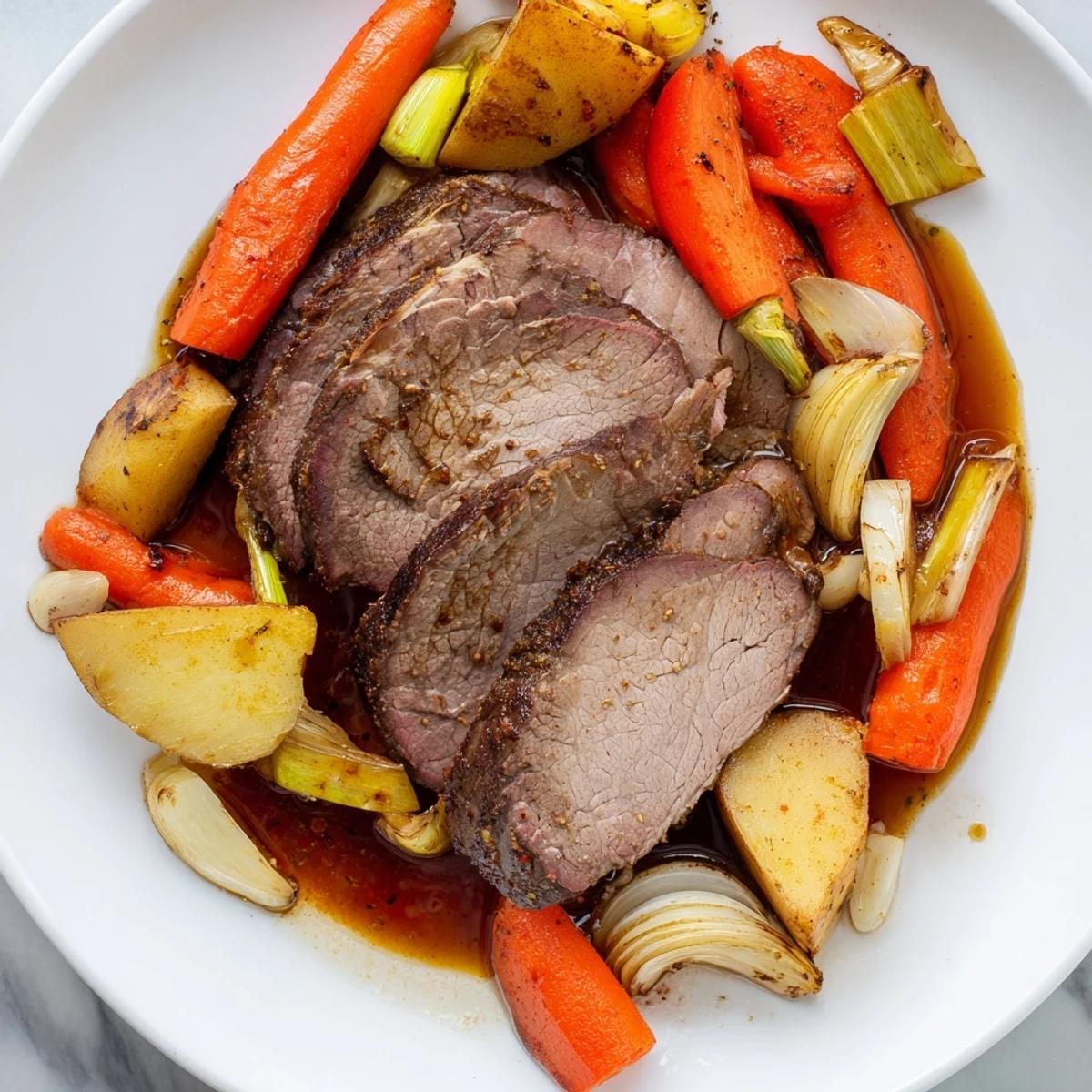 A hearty Warm Hearth Low Fat Roast bake emerges from the oven, filled with tender herbs.