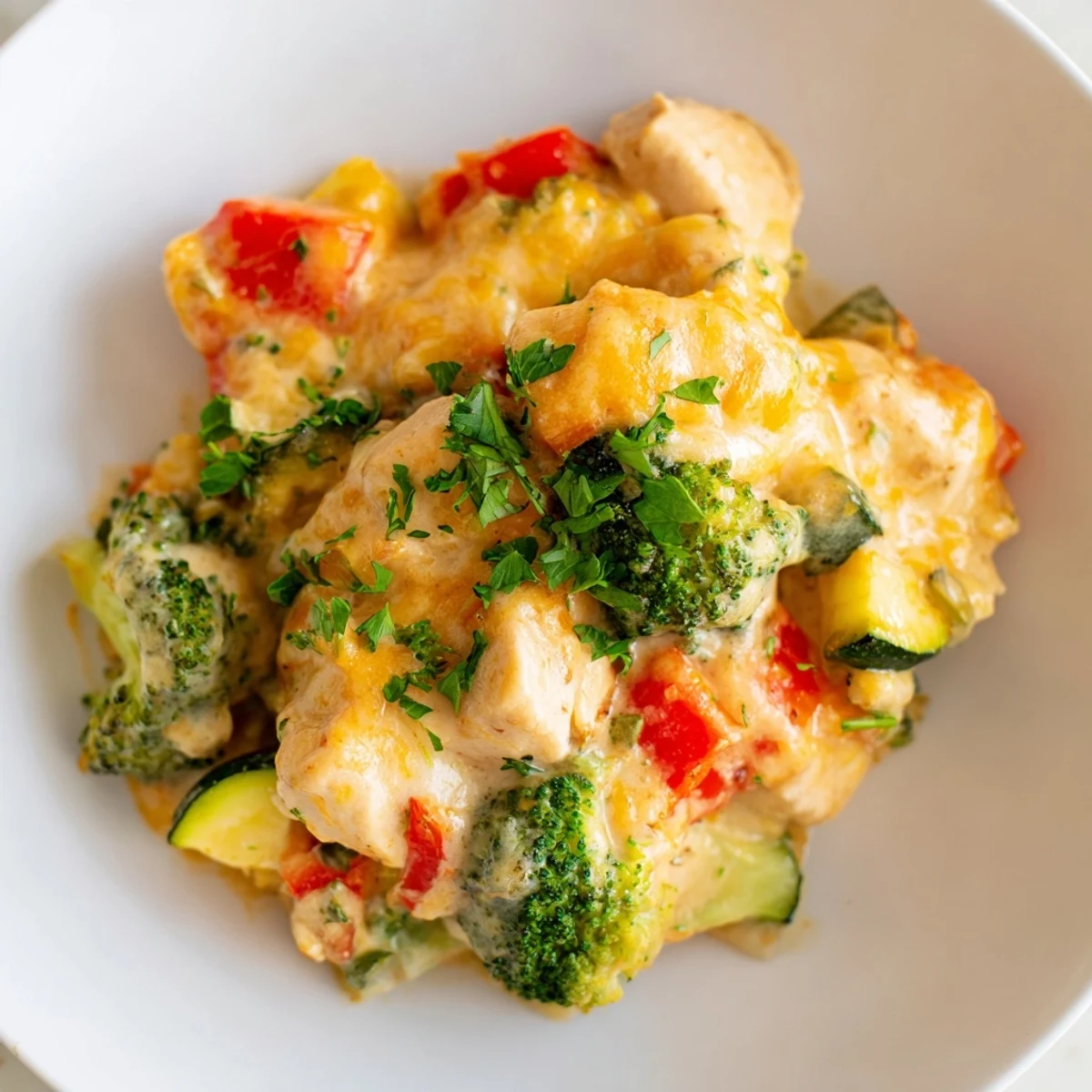 Fresh parsley garnish on Chilly Breeze Low Carb Bake, served hot for a cozy dinner.