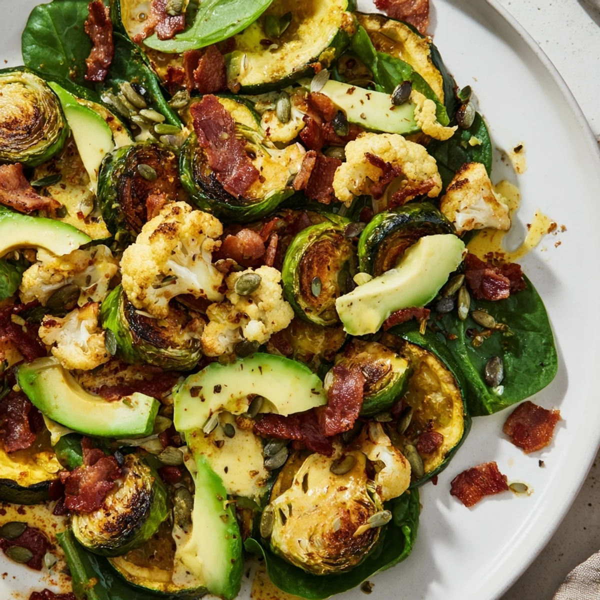 Served on a rustic plate, the Cozy Evening Keto Salad features a drizzled mustard vinaigrette and a glass of sparkling water with lemon.