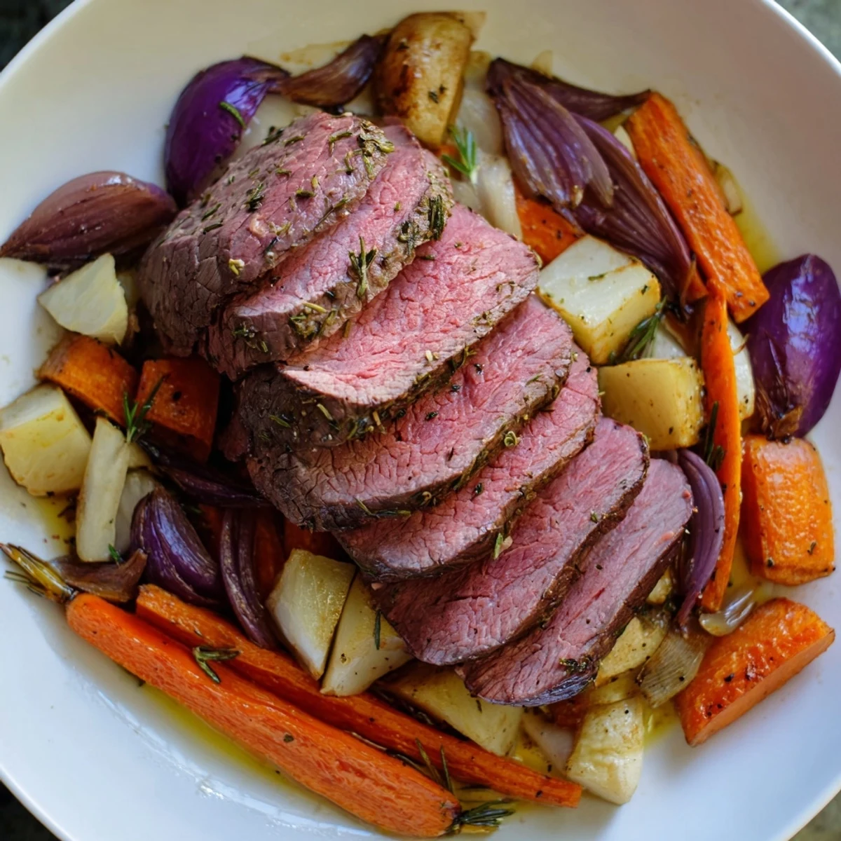 Holiday Market Paleo Roast features herb-crusted beef and caramelized fennel, ready to carve for a wholesome paleo holiday dinner with family.