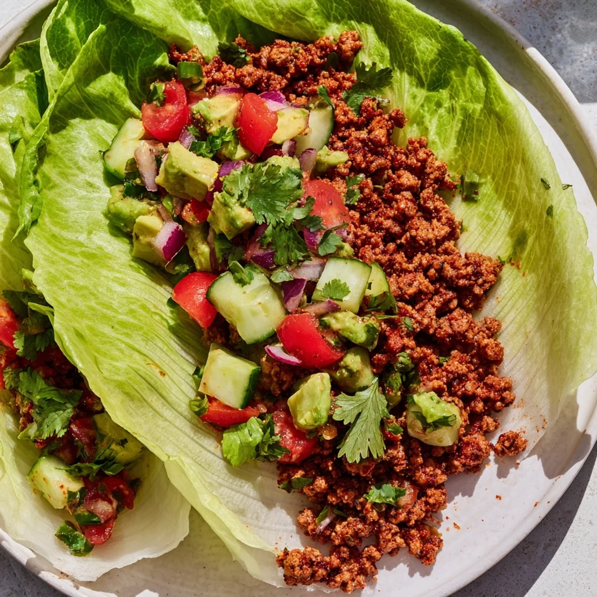 Chilled Chilly Breeze Paleo Tacos feature crunchy lettuce shells, smoky beef, and cool salsa with lime wedges on a rustic platter.