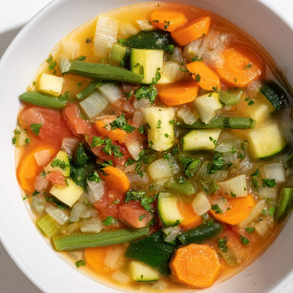 Steam rises from the Cozy Evening Low Fat Soup served in a rustic mug, highlighting chopped spinach and celery.