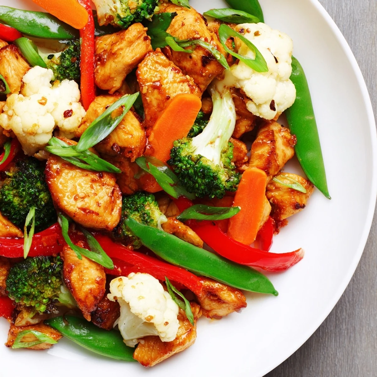 A close-up of Winter Garden Low Carb Stir Fry shows colorful carrots and green beans coated in savory sauce, steam rising above the wok. 