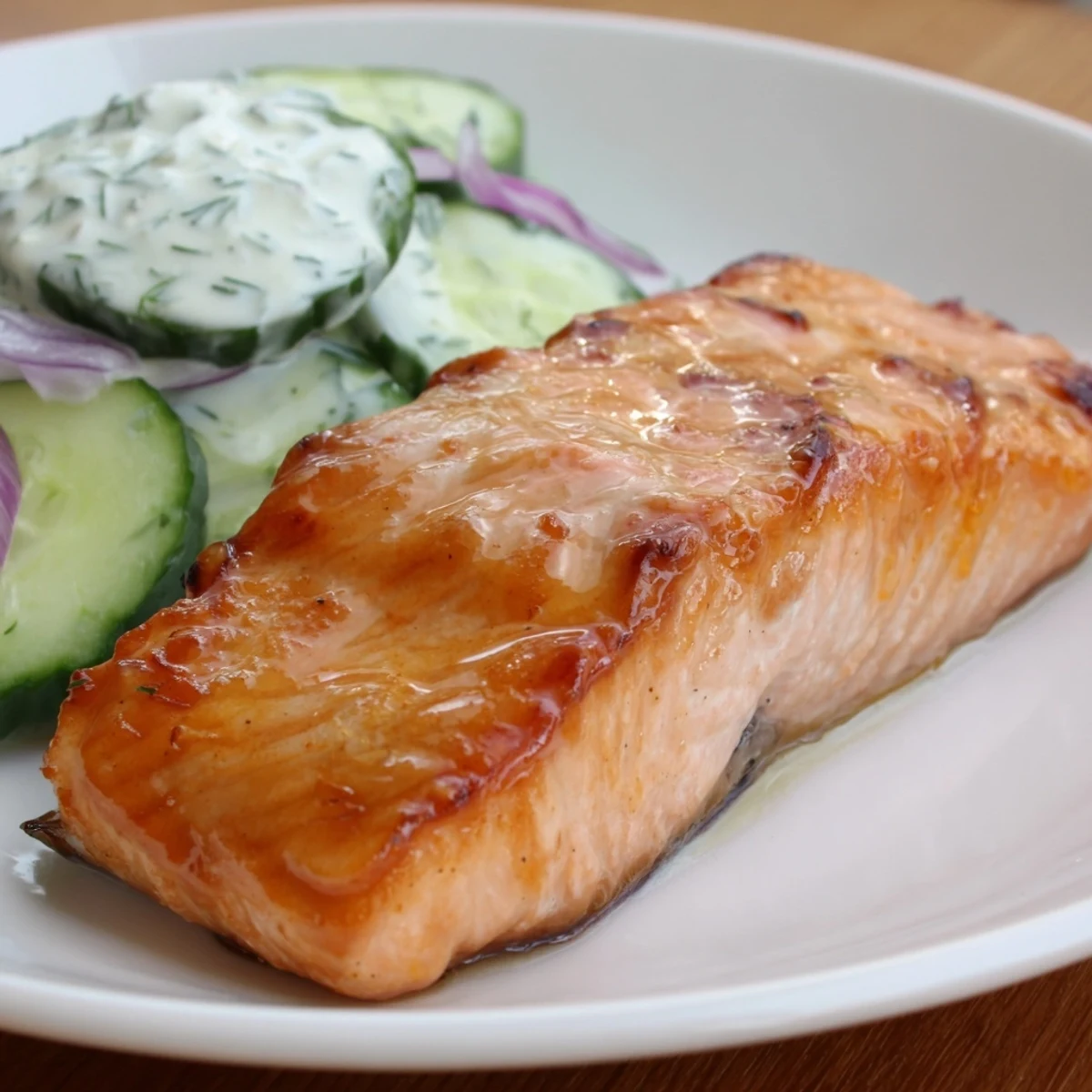 Lemon Dill Salmon With Creamy Cucumber Salad served warm with a light, zesty, and fresh presentation.