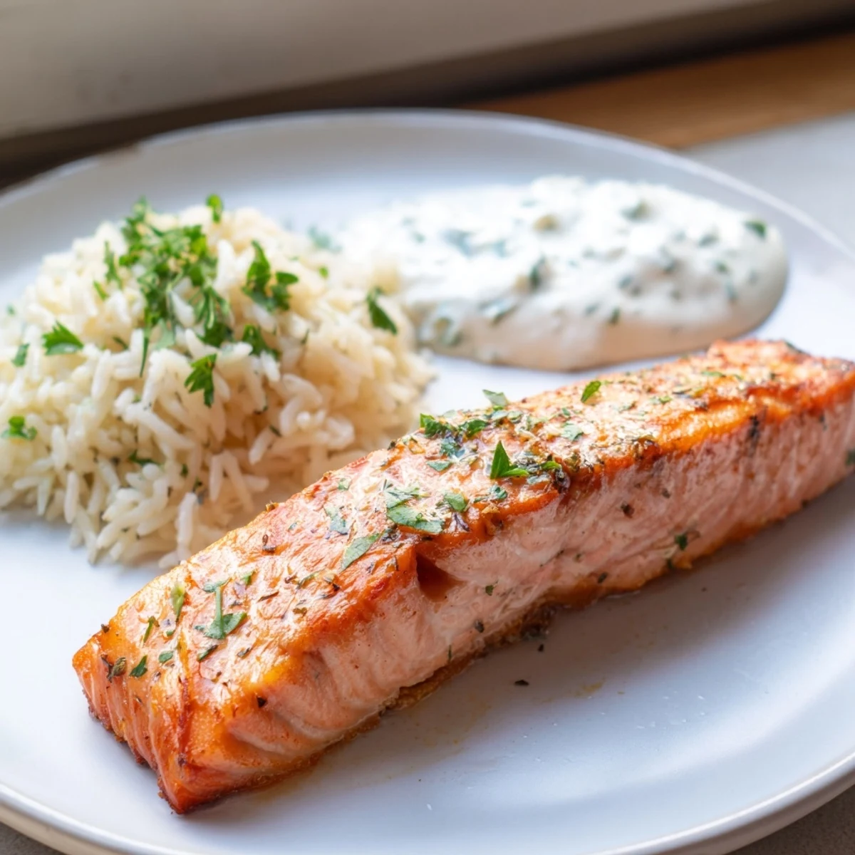 Fresh Mediterranean salmon and cucumber dill bowl featuring crisp vegetables and herbed rice