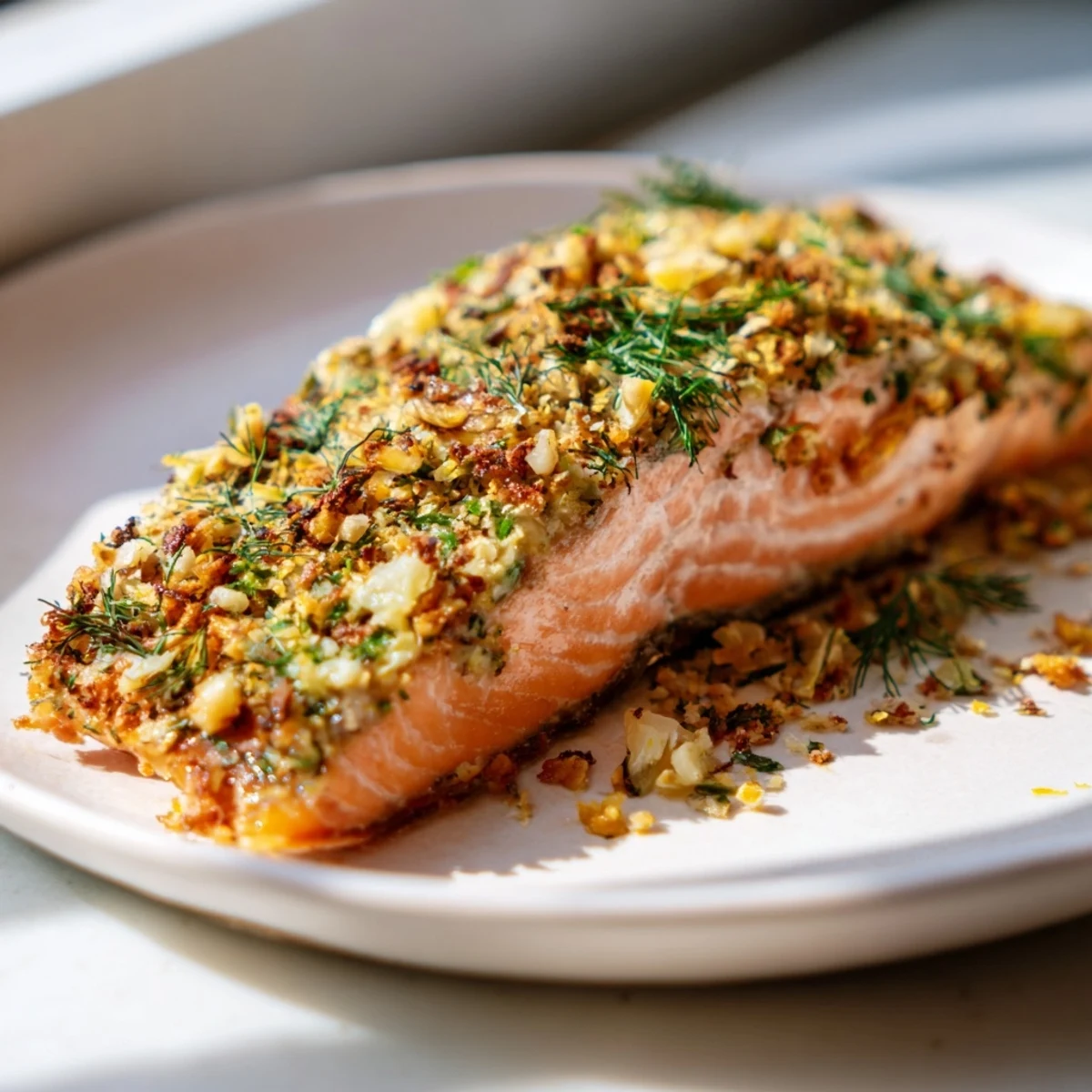 Tender garlic herb salmon fillets nestled among caramelized asparagus, carrots, and vibrant spring vegetables