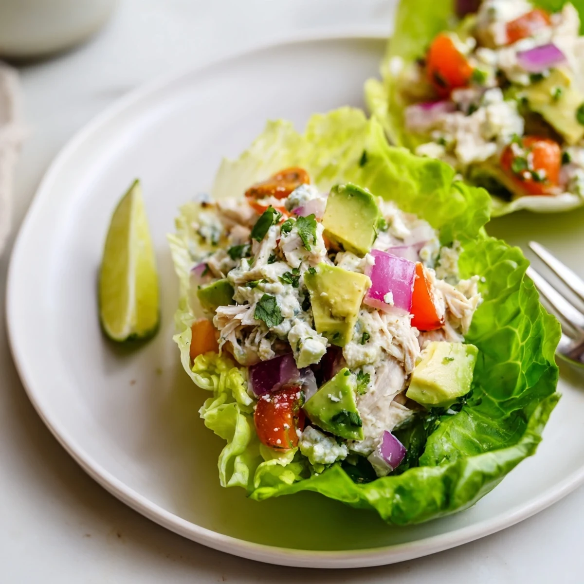 Chilled Cottage Cheese Avocado Lime Chicken Salad Cups zesty lime dressing and creamy avocado