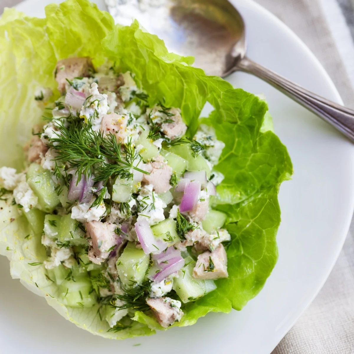 Cottage Cheese Lemon Herb Turkey Salad Cups: bright lemon, creamy cheese, crisp lettuce