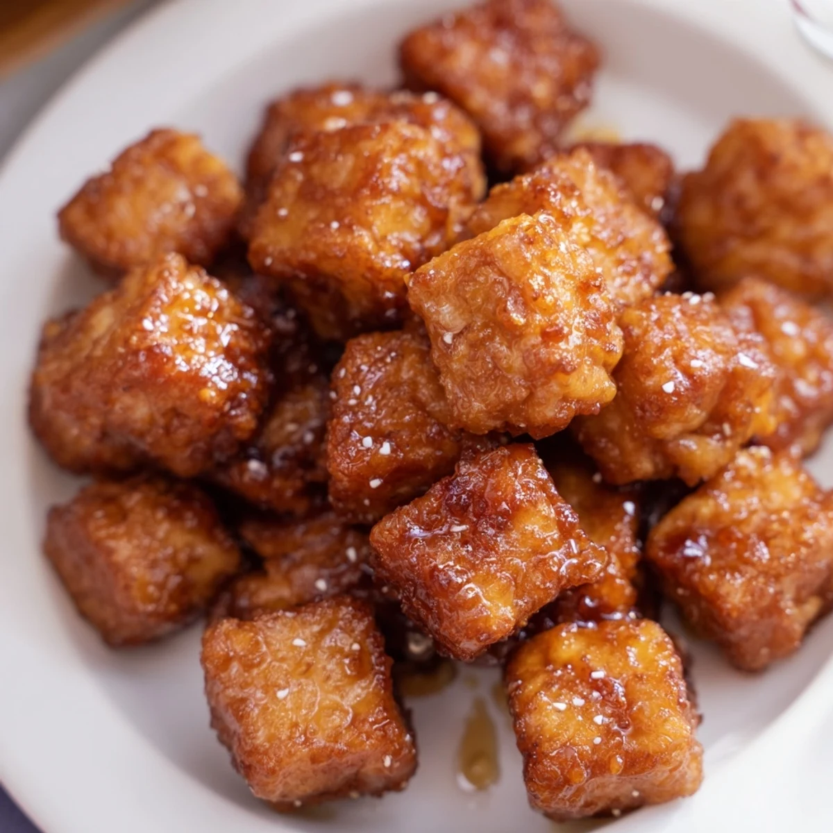 Crispy baked tofu tossed in zesty chili lime glaze atop crunchy fresh vegetable rainbow slaw