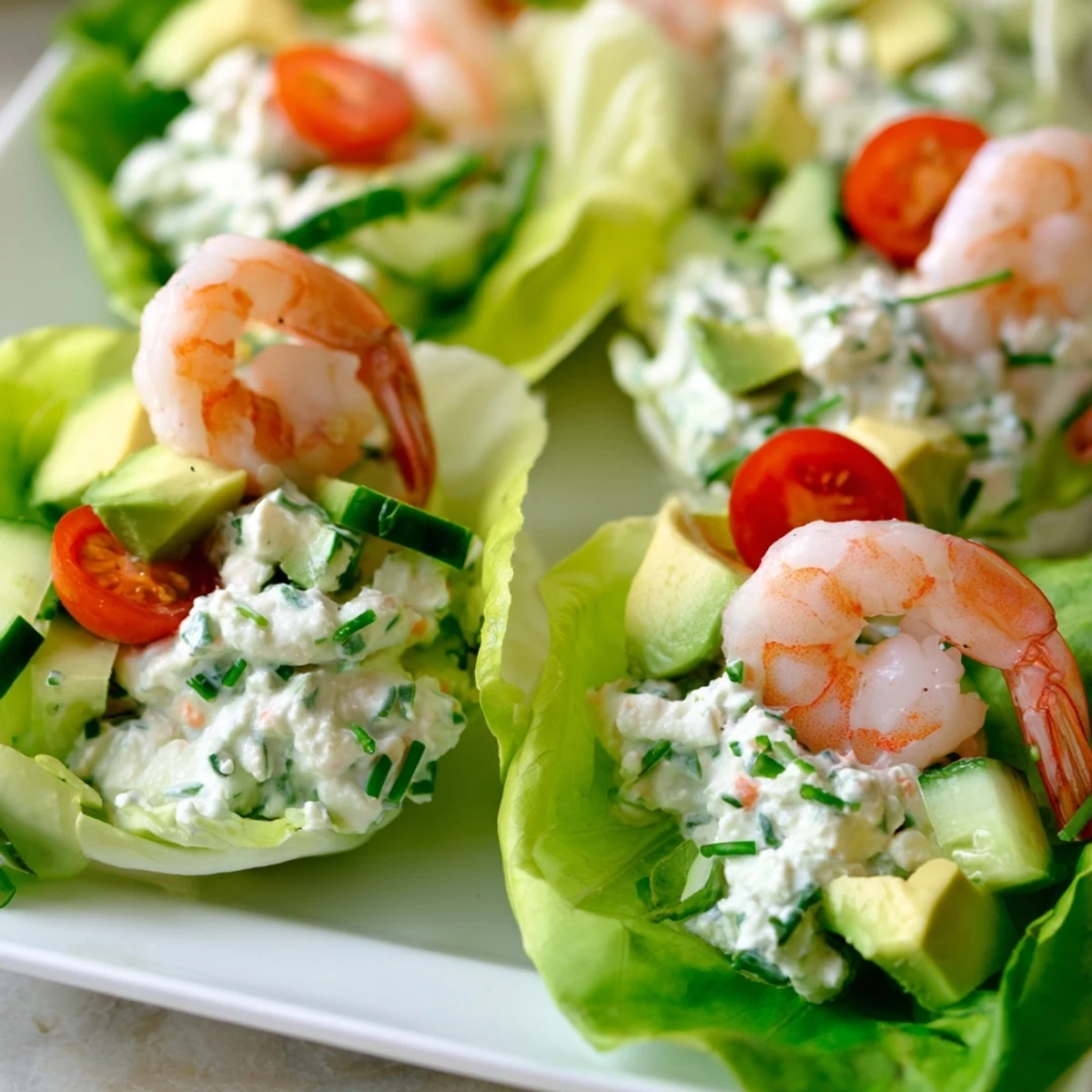 Protein-rich shrimp salad served in refreshing lettuce cups with fresh herbs and vegetables