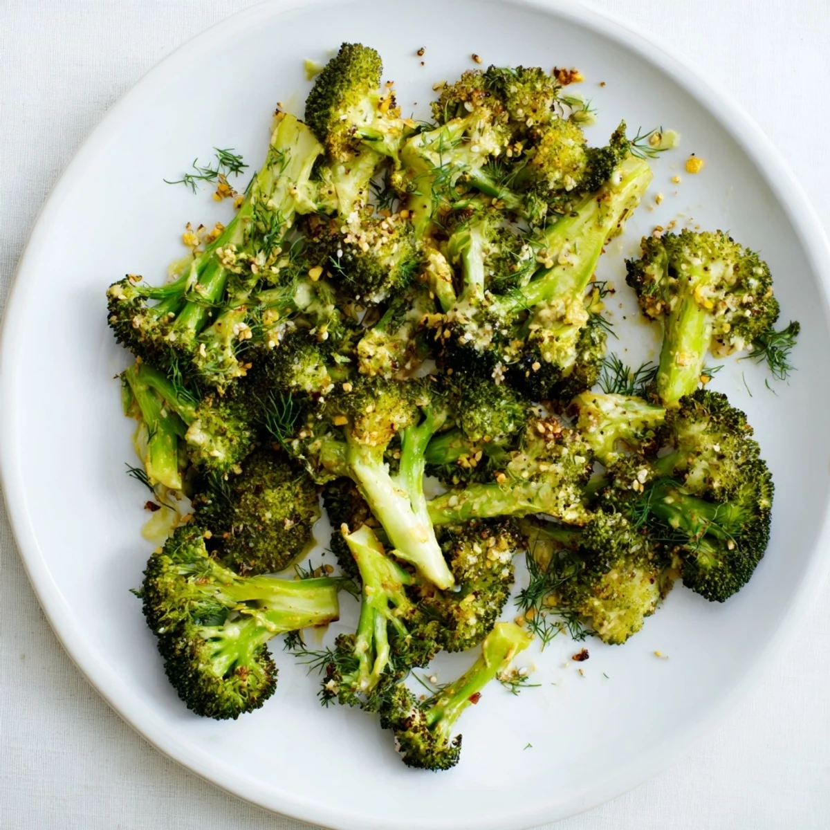 Roasted Broccoli With Lemon Herb Tahini Sauce, golden-crisp florets kissed by citrus