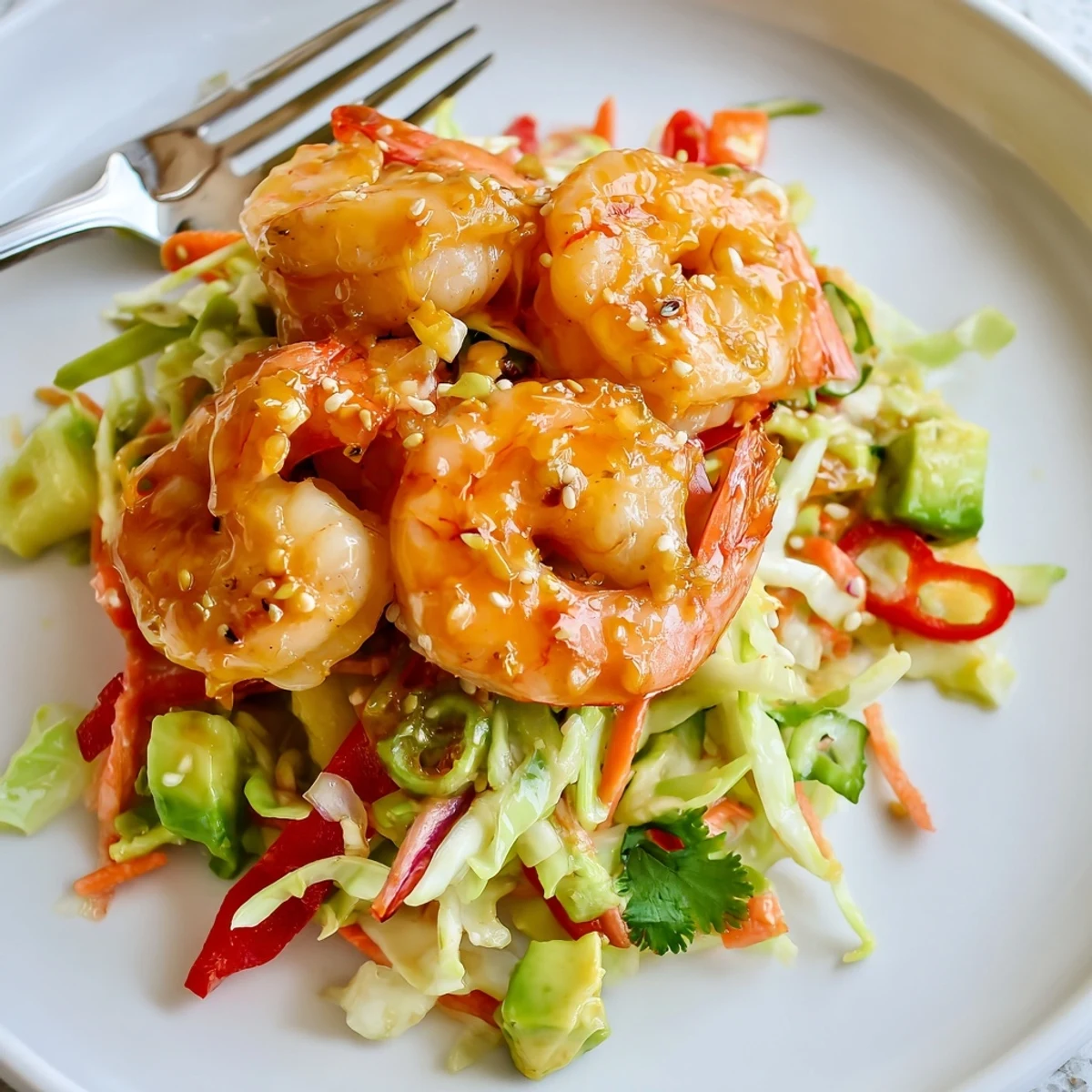Spicy Pineapple Shrimp With Lime Avocado Crunch Slaw sizzling, tangy, perfect with warm tortillas