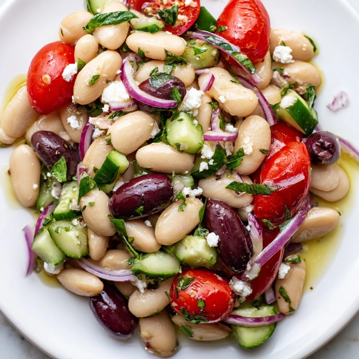 Creamy white beans and juicy cherry tomatoes tossed in a vibrant Mediterranean white bean and tomato basil cucumber salad
