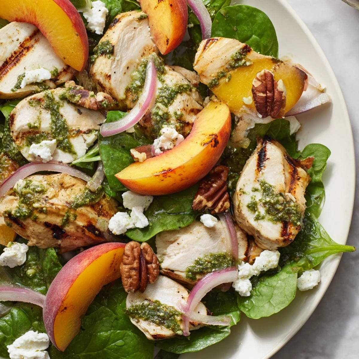 Grilled Peach Spinach Chicken Salad