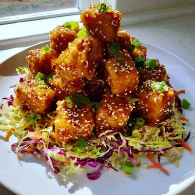 Crispy Chili Honey Tofu Sesame Cabbage