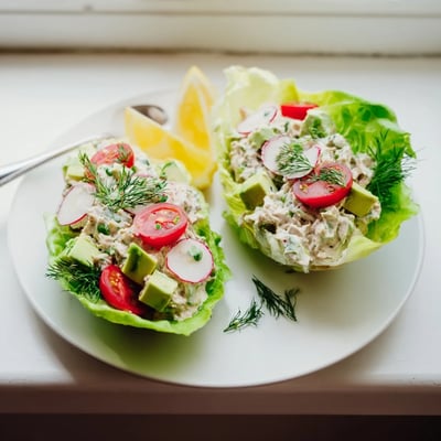 Cottage Cheese Avocado Herb Tuna Cups