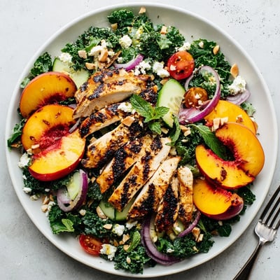 Grilled Nectarine Kale Chicken Salad